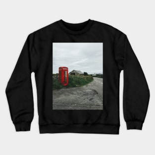 Old-Fashioned Red Phone Booth in British Countryside Crewneck Sweatshirt